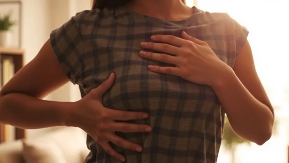 Ont i bröstet vänster sida kvinna